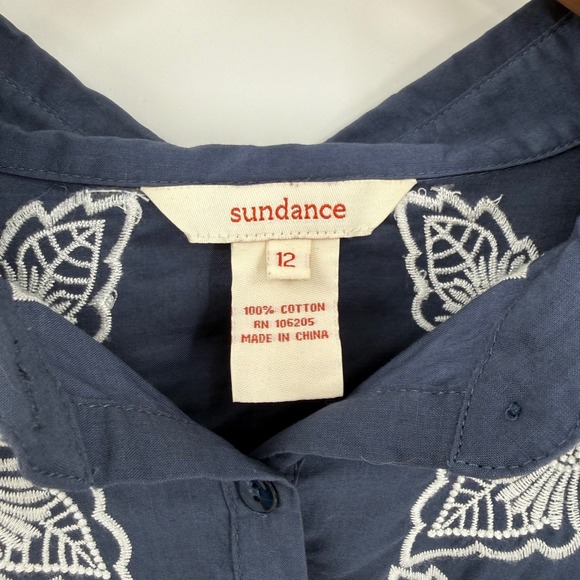 Sundance Navy Butterfly Embroidered Button Front Cotton Blouse Size 12 - Picture 6 of 8